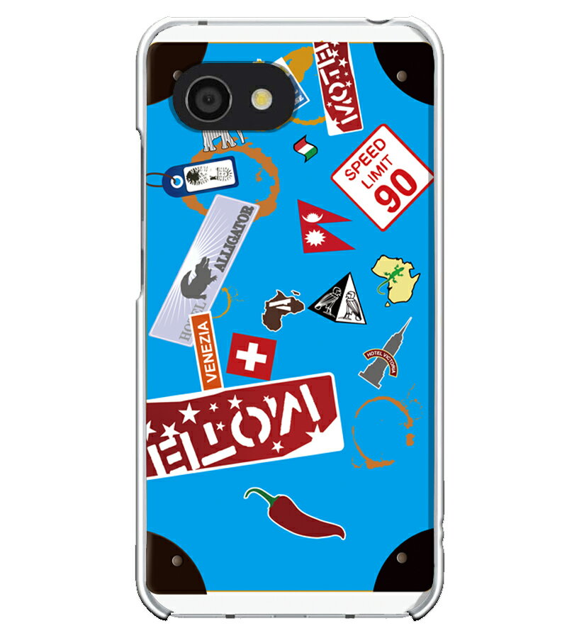 AQUOS R2 compact専用 キャリーケース風 バゲージ ステッカー 唐辛子 水色 ガーリー カバン SH-M09 803SH