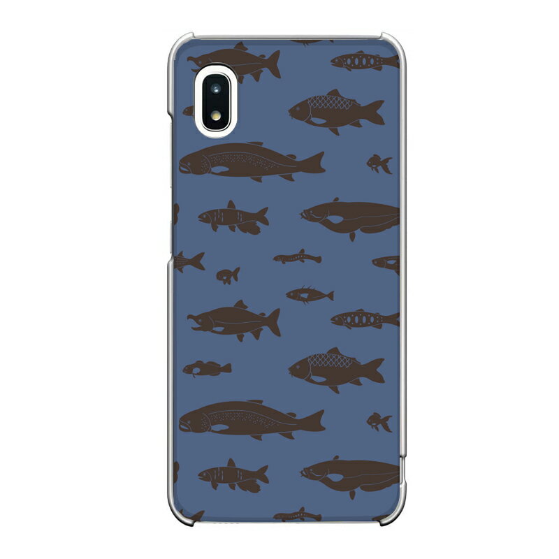 Galaxy A20専用 淡水魚 ナマズ パターン 紺色 可愛い 魚 鮎 鮭 ニジマス 鯉 金魚 ドジョウ シルエット 水族館 生き物