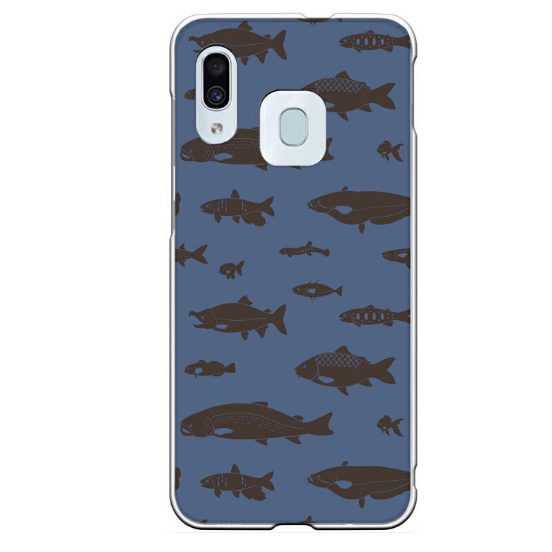 Galaxy A30専用 淡水魚 ナマズ パターン 紺色 可愛い 魚 鮎 鮭 ニジマス 鯉 金魚 ドジョウ シルエット 水族館 生き物
