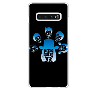 Galaxy S10専用 ガイ・フォークス・マスク 仮面 おもしろ ホラー ブラック グラデーション ライトブルー 黒 水色 クール シルエット SC-03L SCV41