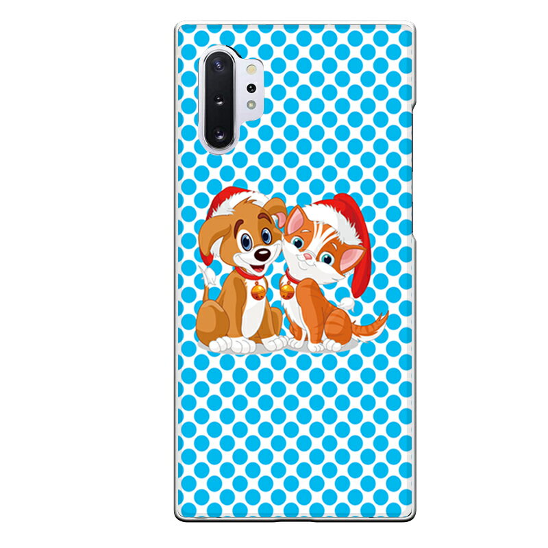 Galaxy S10+専用 動物 アニマル クリスマス 鈴 おすわり ドット 帽子 茶トラ ネコ イヌ ガーリー 犬と猫 SC-04L SCV42