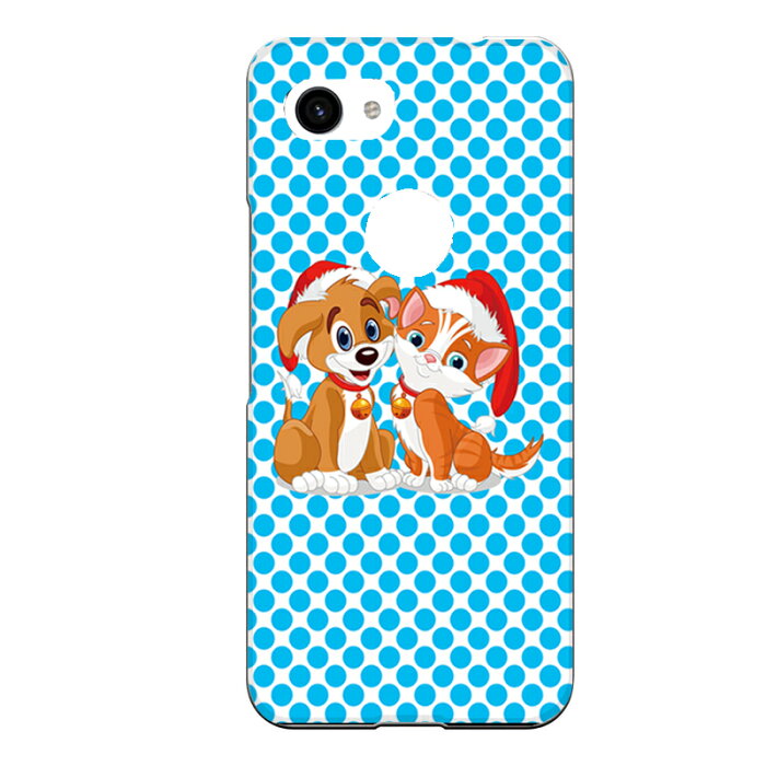 Google Pixel 3a専用 動物 アニマル クリスマス 鈴 おすわり ドット 帽子 茶トラ ネコ イヌ ガーリー 犬と猫