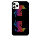 iPhone 11 Pro専用 動物 アニマル かわいい 鏡合わせ ブラック おすわり グラデーション レインボー 虹 黒 クール 狛犬