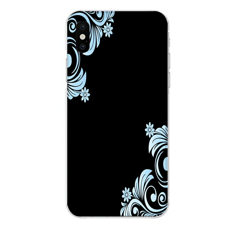 iPhone XR専用 和柄 黒 青 おしゃれ エレガント 蔦と花 おしとやか ブラック ブルー 和風 シック シンプル フラワー