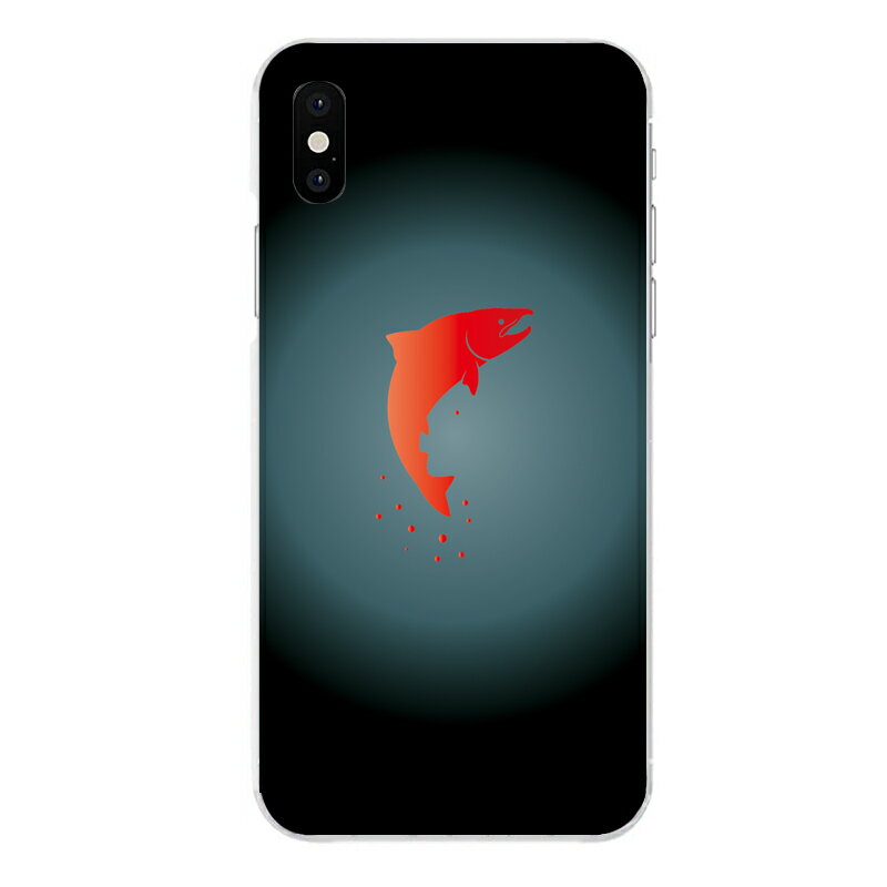 iPhone XR専用 魚 生き物 ブラック グラデーション レッド シンプル クール シャケ 鮭 赤 黒 1