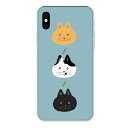 iPhone XR専用 かわいい おしゃれ 映え ねこ 水色 ライトブルー ポップ 黒猫 ぶち猫 茶猫 お魚 ネコ cat 縦並び