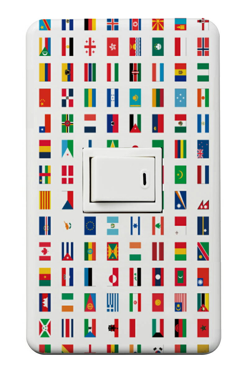 1口スイッチカバー 子ども部屋にオススメ 国旗 世界 国々 地理の勉強 カラフル シンプル