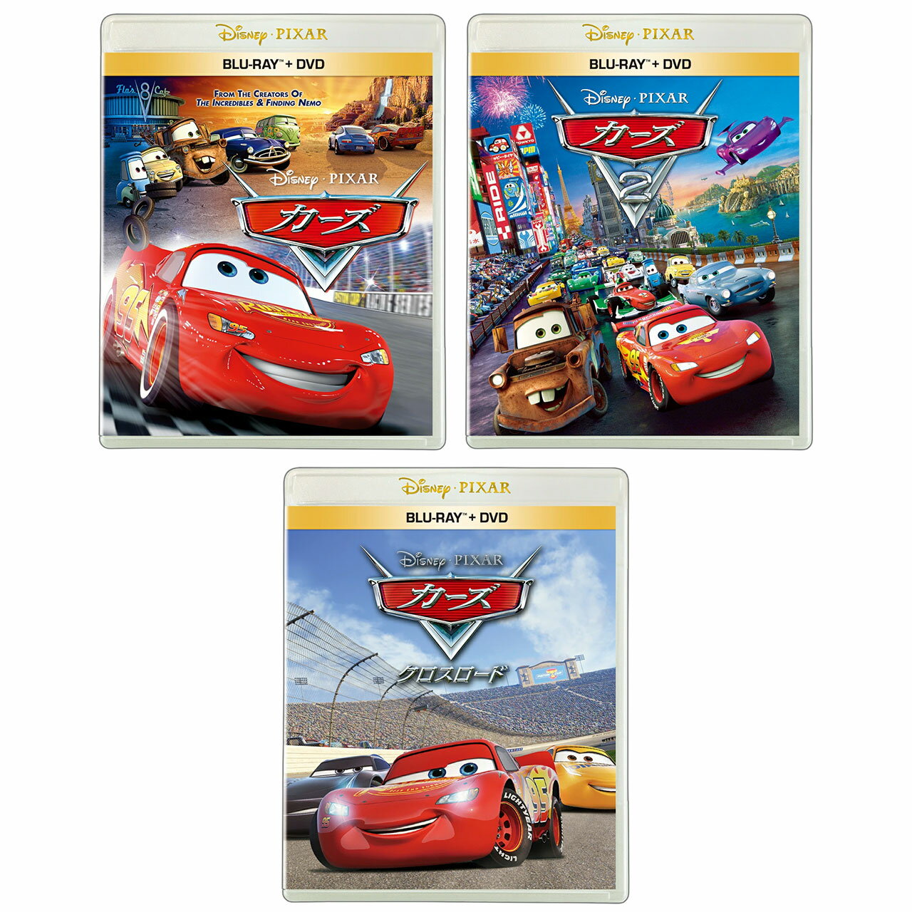 【セット内容】カーズ ブルーレイ+ DVD セットカーズ2 ブルーレイ+ DVD セットカーズ／クロスロード ブルーレイ+ DVD セット カーズ ブルーレイ+ DVD セット 【ボーナスコンテンツ】 【ブルーレイ】 ■カー・ファインダー・ゲーム ■メーターと恐怖の火の玉 ■ワン・マン・バンド ■ラストシーンをもう一度 ■バウンディン（『カーズ』編） ■シネマ・ナビゲーション ■ムービー・ショーケース ■『カーズ』誕生のきっかけ（ロング・バージョン） ■未公開シーン-地域奉仕活動-トラックサービスエリア-道に迷ったマックィーン-フローとラモーンの恋話-路上教習■『カーズ』の世界 【DVD】■メーターと恐怖の火の玉■ワン・マン・バンド■ラストシーンをもう一度■『カーズ』誕生のきっかけ■未公開シーン-トラックサービスエリア-道に迷ったマックィーン-地域奉仕活動-フローとラモーンの恋話【ディスク枚数】2枚組【収録時間】本編約約116分【ブルーレイ】■音声：1.英語 ドルビーTrueHD／6.1chサラウンドEX（ロスレス）　2.英語 ドルビーデジタル／6.1chサラウンドEX　3.日本語 DTS デジタル・サラウンド ES マトリックス　4.日本語 ドルビーデジタル／6.1chサラウンドEX　5.タイ語 ドルビーデジタル／6.1chサラウンドEX　6.ポルトガル語 ドルビーデジタル／6.1chサラウンドEX■字幕：1.日本語字幕　2.英語字幕　3.日本語吹替用字幕　4.タイ語字幕　5.繁体中国語字幕（英語音声用）　6.インドネシア語字幕　7.マレー語字幕　8.韓国語字幕　9.ポルトガル語字幕■画面サイズ：ワイドスクリーン（2.39:1）、1920x1080 FULL HD【DVD】■音声：ドルビーデジタル　1.英語（6.1chサラウンドEX）　2.日本語（6.1chサラウンドEX）　3.日本語（2.0ch）■字幕：1.日本語字幕　2.英語字幕　3.日本語吹替用字幕■画面サイズ：16:9LB／シネスコサイズ カーズ2 ブルーレイ+ DVD セット 【ボーナスコンテンツ】 ◆ブルーレイ/DVD収録のボーナス・コンテンツ 【ブルーレイ】 ■音声解説（ジョン・ラセター、ブラッド・ルイス） ■ハワイアン・バケーション 　 ■飛行機メーター 【DVD】 ■ハワイアン・バケーション ■飛行機メーター 【ディスク枚数】2枚組 【収録時間】本編約約106分 【ブルーレイ】 ■音声：1.英語 DTS-HD マスター・オーディオ（ロスレス）／7.1ch　2.英語 DTS-HD マスター・オーディオ（ロスレス）／6.1chマトリックス　3.日本語 DTS-HD ハイ・レゾリューション・オーディオ／7.1ch　4.日本語 DTS デジタル・サラウンド ES マトリックス ■字幕：1.日本語字幕　2.英語字幕　3.日本語吹替用字幕 ■画面サイズ：ワイドスクリーン（2.39:1）、1920x1080 FULL HD 【DVD】 ■音声：ドルビーデジタル　1.英語（6.1chサラウンドEX）　2.日本語（6.1chサラウンドEX） ■字幕：1.日本語字幕　2.英語字幕　3.日本語吹替用字幕 ■画面サイズ：16:9LB／シネスコサイズカーズ／クロスロード ブルーレイ+ DVD セット 【ボーナスコンテンツ】 【ブルーレイ】 ■短編アニメーション　LOU■生徒募集！ミス・フリッターのレーシング・スクール■若手レーサーに質問！■クルーズ・ラミレス誕生！■音声解説【ブルーレイ ボーナス・ディスク】■製作の舞台裏-ストーリー完成までの道のり-クレイジーなレース・シーン製作現場-ダイキャストカーの魅力-伝説のレーサーたち-映画を彩るグラフィック■空から見た『カーズ／クロスロード』-トーマスヴィル-フロリダ・インターナショナル・スピードウェイ-ラスティーズ・レーシング・センター■スタッフの車物語-私を映し出す車-消えた車-愛いっぱいの車■未公開シーン-イントロダクション-スタート前のブギウギ-クルーズの告白-思い出の土-密かな夢-新しいナンバー■劇場予告編-北米版1-北米版2-日本版-インターナショナル版-グローバル版(ドイツ語)■プロモーション-登場キャラクターによる映像集・レーサー紹介ライトニング・マックィーン/クルーズ・ラミレス/ジャクソン・ストーム【DVD】■短編アニメーション　LOU■音声解説 【ディスク枚数】3枚組 【ブルーレイ】 ■音声：1.英語 リニアPCM／5.1ch　2.英語 ドルビーデジタル／5.1ch　3.日本語 DTSデジタル・サラウンド／5.1ch ■字幕：1.英語字幕　2.日本語字幕　3.日本語吹替用字幕 ■画面サイズ：ワイドスクリーン（2.35:1）、1920x1080 FULL HD 【DVD】 ■音声：1.英語 ドルビーデジタル／6.1chサラウンドEX　2.英語 DTS-ES マトリックス／6.1ch　3.日本語 ドルビーデジタル／6.1chサラウンドEX ■字幕：1.日本語字幕　2.英語字幕　3.日本語吹替用字幕 ■画面サイズ：16:9LB／シネスコサイズ【販売元】ウォルト・ディズニー・スタジオ・ジャパン《映画＋新体験》 ブルーレイ+ DVD セットには、楽しさ満載！ディズニー／ピクサーが贈る、最高傑作！脳トレ生活では、カーズ ブルーレイ+ DVD セット と カーズ2 ブルーレイ+ DVD セット と カーズ／クロスロード ブルーレイ+ DVD セット をセットにして送料無料でご紹介！2017年11月22日発売※お届けは発売日以降となります。