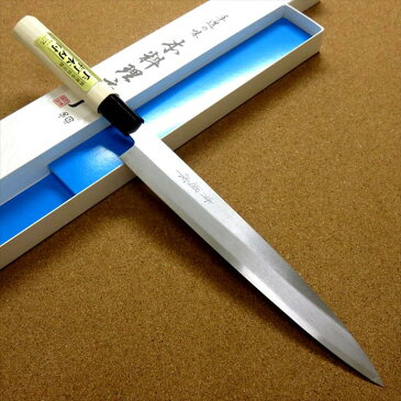 国産刃物 柳刃包丁 24cm (240mm) 清綱作 SK-5 複合鍛造 朴ノ木 プラスチック輪付ハンドル 刺身を一方向にのみ引き切ることができるように作られた刃渡りが長めの右利き用片刃包丁 国産日本製