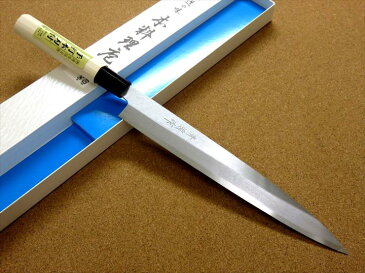 国産刃物 柳刃包丁 24cm (240mm) 清綱作 SK-5 複合鍛造 朴ノ木 プラスチック輪付ハンドル 刺身を一方向にのみ引き切ることができるように作られた刃渡りが長めの右利き用片刃包丁 国産日本製