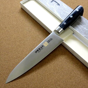 関の刃物 牛刀 18cm (180mm) 伊勢屋治平 8A クロムモリブデン鋼 ステンレススチール 黒パッカーハンドル 口金付き 家庭用の洋包丁 精肉の仕分け 魚の処理 野菜切り パン切りなど様々な用途に使いやすい多種多様な両刃万能包丁 国産日本製