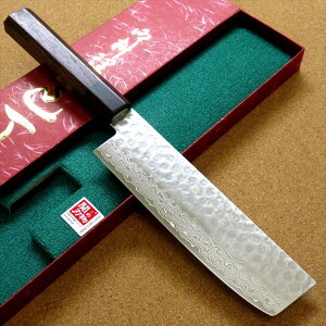 関の刃物 菜切り包丁 16cm (160mm) 富士觀 鎚目鍛造 10A 愛知製鋼 ニッケルダマスカス鋼 45層 ステンレススチール 天然木ハンドル 積層合板口金 家庭用の野菜全般を切る両刃包丁 キャベツの千切り 大根のかつらむきなど 国産日本製