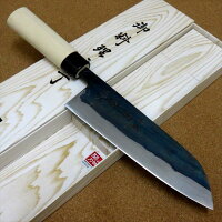 関の刃物 三徳包丁 18cm (180mm) 富士觀 黒打 青紙2号 軟鉄 炭素鋼 ハガネ 朴の木ハンドル ナイロン樹脂口金 家庭用 肉切り 魚の処理 野菜切りなど多種多様な両刃万能包丁 文化包丁 国産日本製