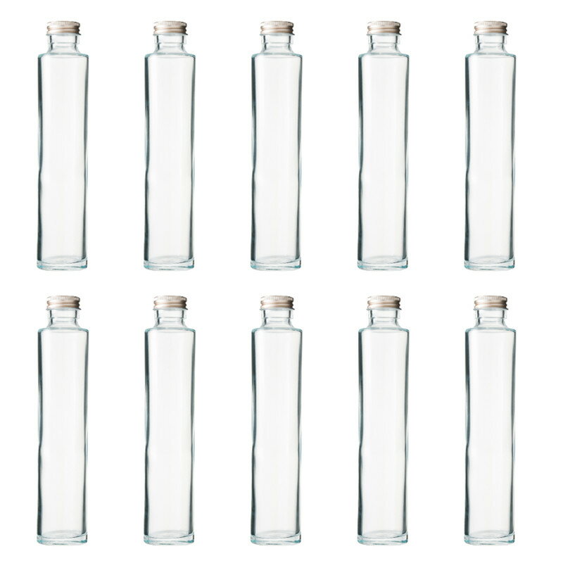 ハーバリウム、ドレッシング、タレなどで使える ガラス瓶・透明瓶・円柱瓶 SSS-200A 10本セット 