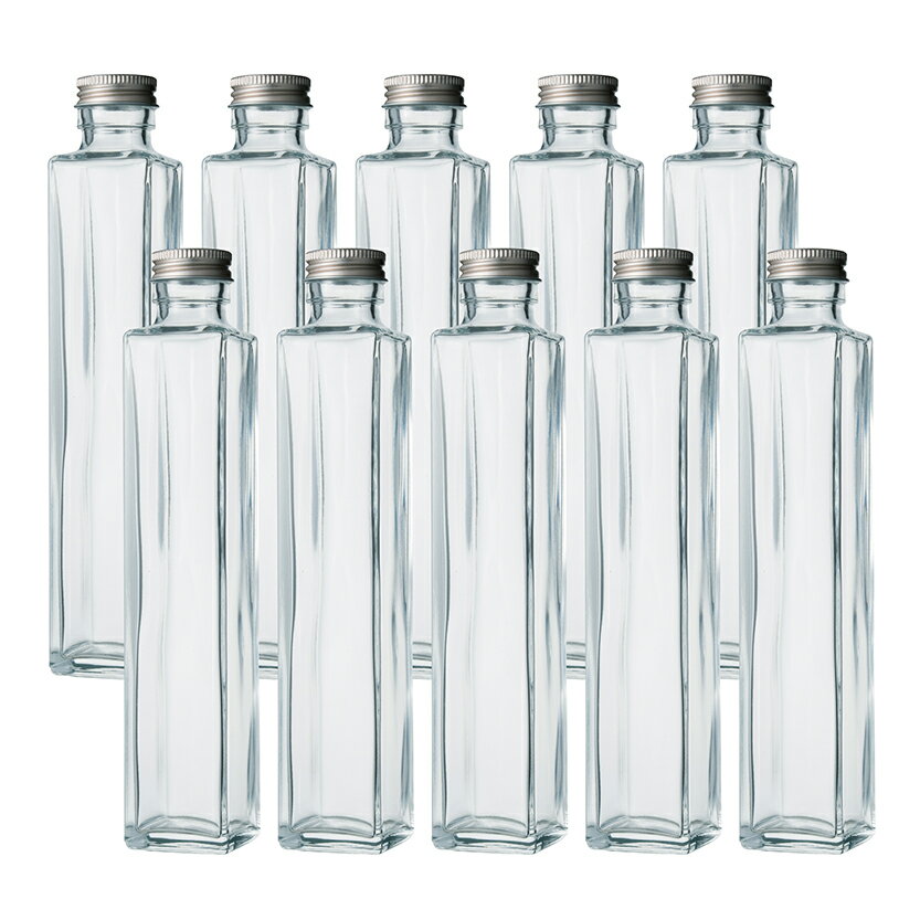 ハーバリウム 瓶 ガラス瓶 角瓶 10本 セット キャップ付き SSE-200A 花材 資材 ボトル フラワー 透明瓶 ビン