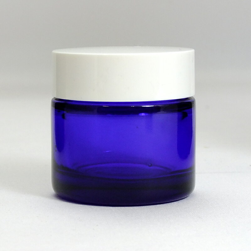 楽天ガラスびんSHOP　楽天市場店ガラス瓶 蓋付 クリーム瓶 化粧品 容器 30g 白CAP S-30白キャップ blue glass lotion jar