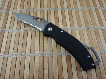 ◆難有り品◆カラビナナイフG10ハンドル フォールディングナイフハーフセレーション 半波MADE IN SEKI JAPAN【10013996】【1A】