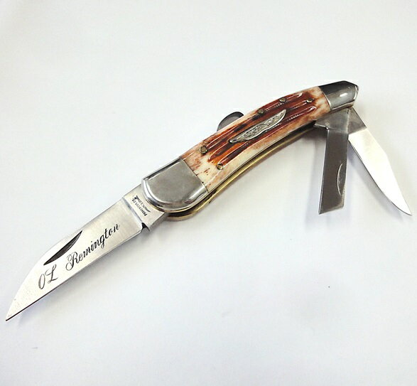 ◆難有り品◆Remington レミントン3刀　ホールディングナイフ ジグドボーンハンドル メタルインレイ大刀 背止めロック付日本製