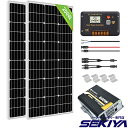 ソーラー発電インバーターキット 200W (100W単結晶ソーラーパネル×2+12V600Wインバーター+20A充電コントローラー+赤黒ケーブル5m+Z取り付け金具) サポート無料 SEKIYA