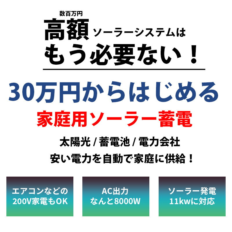 世界最新 30万円からはじめる太陽光発電 ソーラー発電コントローラー 蓄電セット 8640wh 家庭用蓄電池 MOSULA ハイブリッドインバーター ハイブリッド パワーコンディショナー AC出力 8000w【ソーラーパネル無し、収納BOX無し】 3