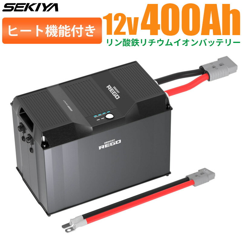 6000回寿命 リン酸鉄リチウムイオンバッテリー REGOシリーズ 12V 400Ah 5120KWh 専用アンダーソンケーブル付き ヒート機能 低温時安定動作 安全 バッテリー リン酸鉄 リチウム電池 lifepo4 ディープサイクル BMS保護 軽量 コンパクト SEKIYA