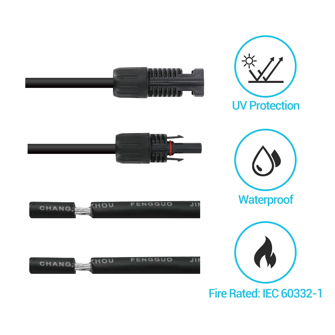 ソーラー延長ケーブル 片側MC4付き 12AWG 1ペア 22.9cm/3.05m/6.09m ソーラーパネ...