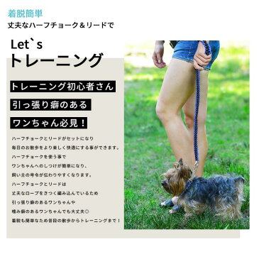 ハーフチョーク + リードセット 小型犬 首輪【全4色】Sサイズ 丈夫な編み紐・チェーンタイプ