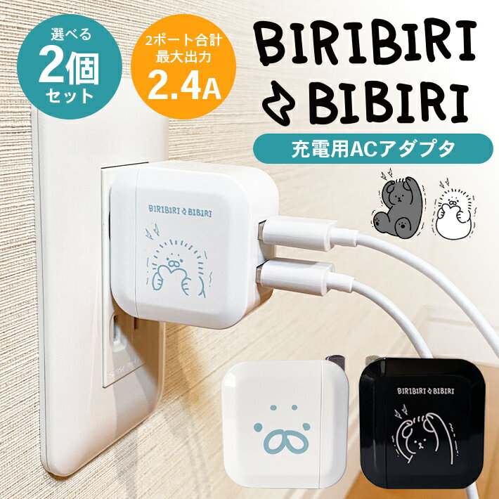 【LINE友達15日限定 5％クーポン】USB充電器 2ポート 2口 アダプター ＜ビリビリビビリ 2個セット×全2種＞ 5V／2.4A 急速充電 同時充電 かわいい 海外対応 ACアダプタ 変換 スマホ タブレット