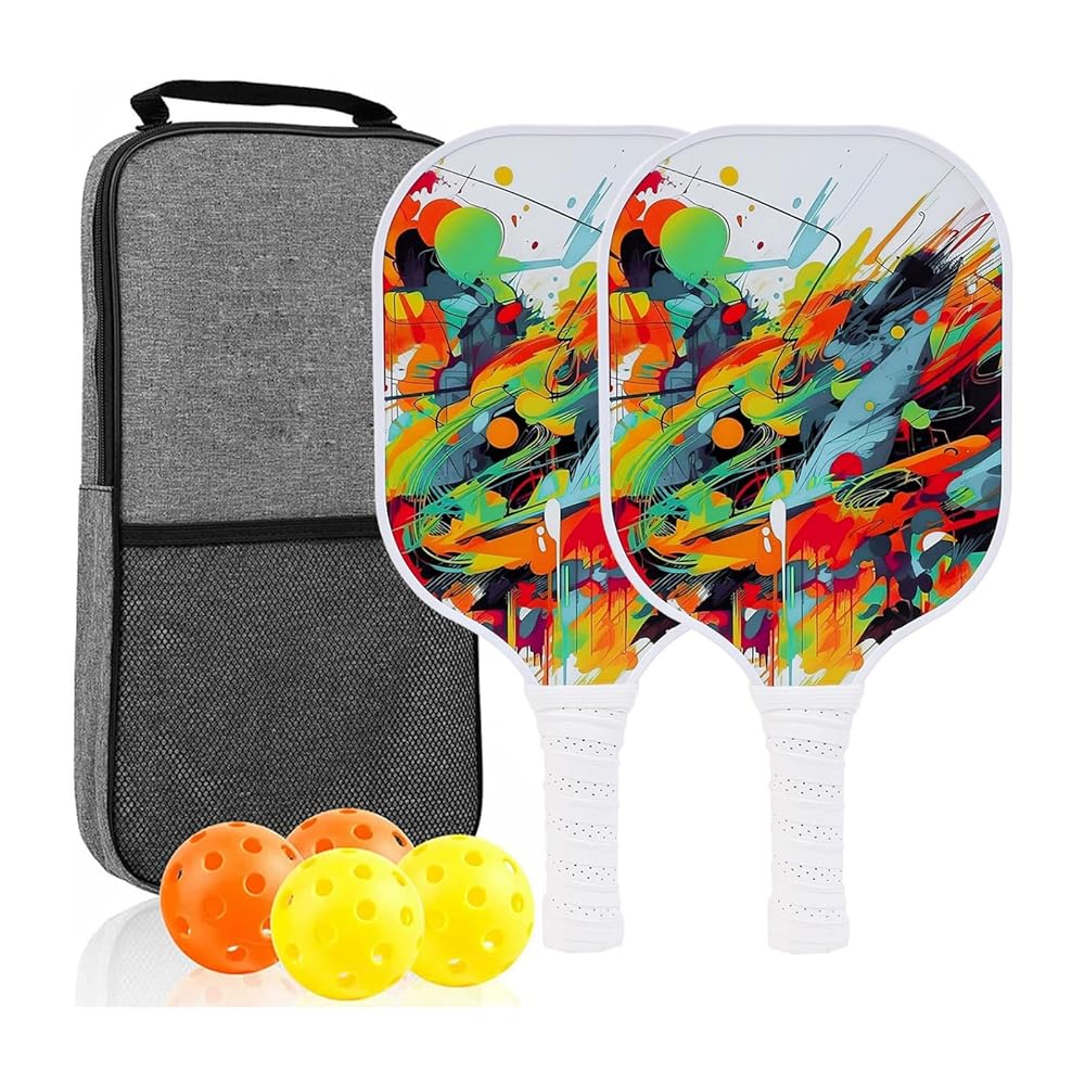 ピックルボールセット スターターセット 2本ラケット＆ボール付き 初心者向け 屋外 室内 家族 レクリエーション 行楽用品 (B/ホワイト)