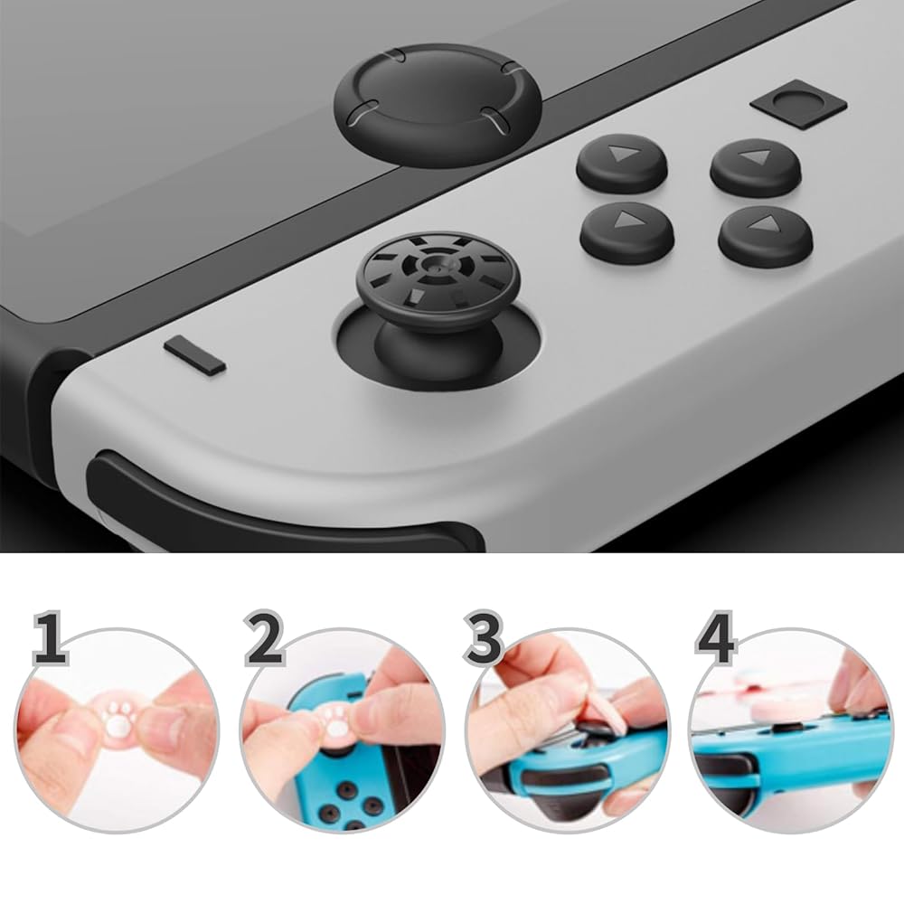 【Switch Joy-Con専用】滑り止めアナログスティックカバー 4個セット｜グリップ力UPで快適プレイ｜Switch・Lite対応 (クロ)