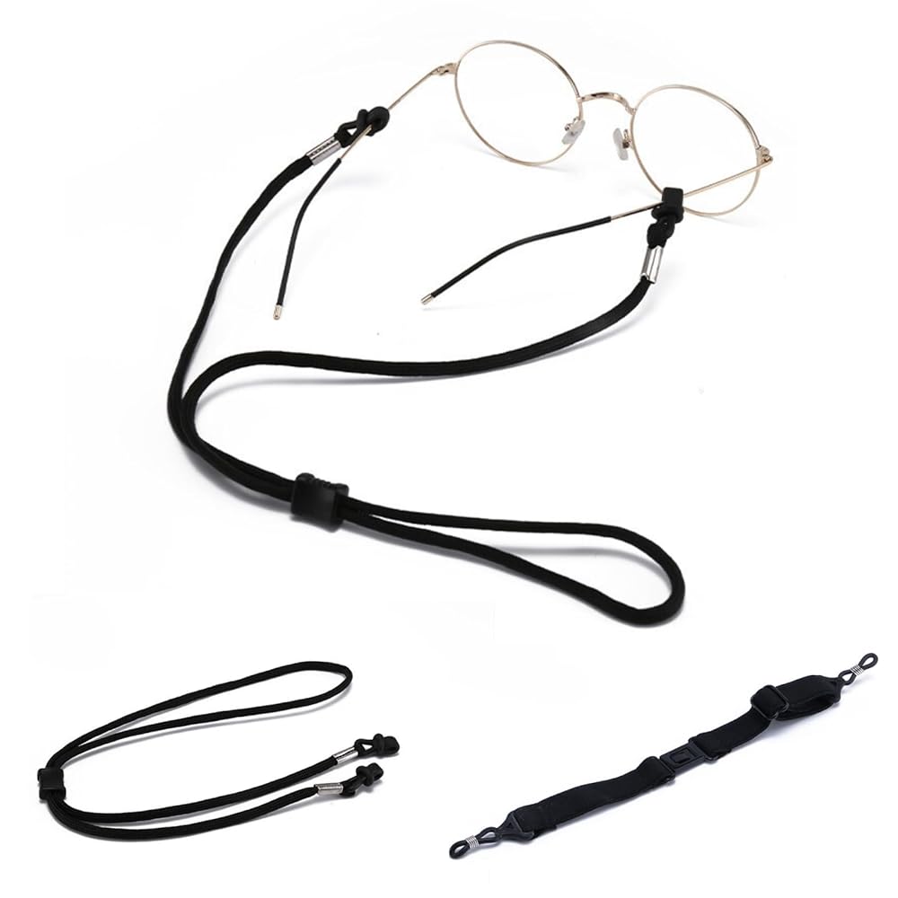 [SELECOCO] メガネずれ落ち防止 メガネストラップ 2サイズセット ブラック おしゃれ 男女兼用 調節可能(4)