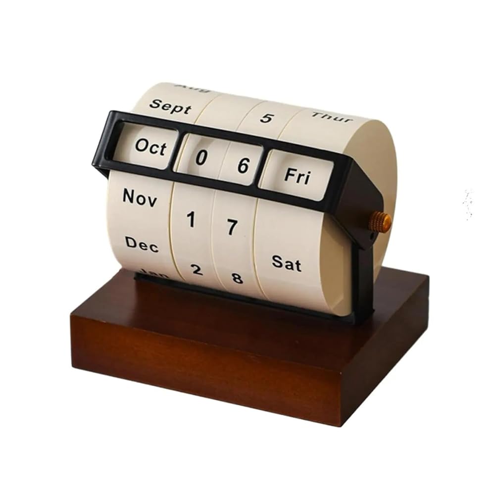 回転式 万年カレンダー 木製 北欧風 卓上 おしゃれ インテリア 繰り返し使える SELECOCO (A)