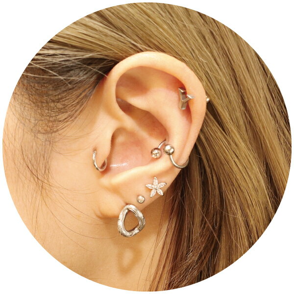 バーベル ステンレス サージカルステンレス 316L 合金 ボディピアス 16G 花 フラワー シルバー ゴールド