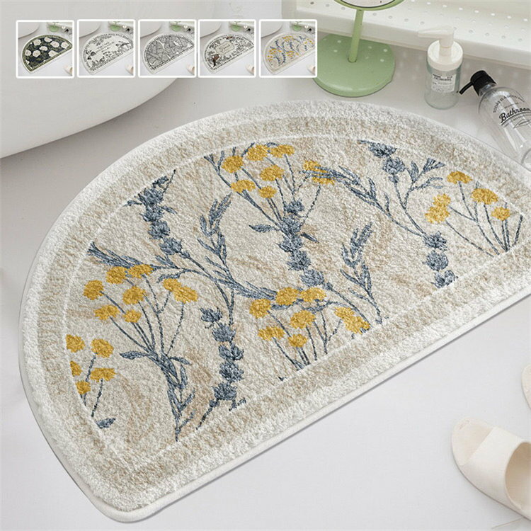 【2372円→実質1945円 8%OFFクーポン+P10倍!11/19 23:59まで】50*80cm 田園風 半円 玄関マット 花柄 カーペット 洗濯機OK 玄関ラグ 吸水 厚手 滑り止め 浴室 足ふきマット お風呂 インテリア マット 家庭用 おしゃれ 快適 通気性 柔らかい かわいい 吸水マット