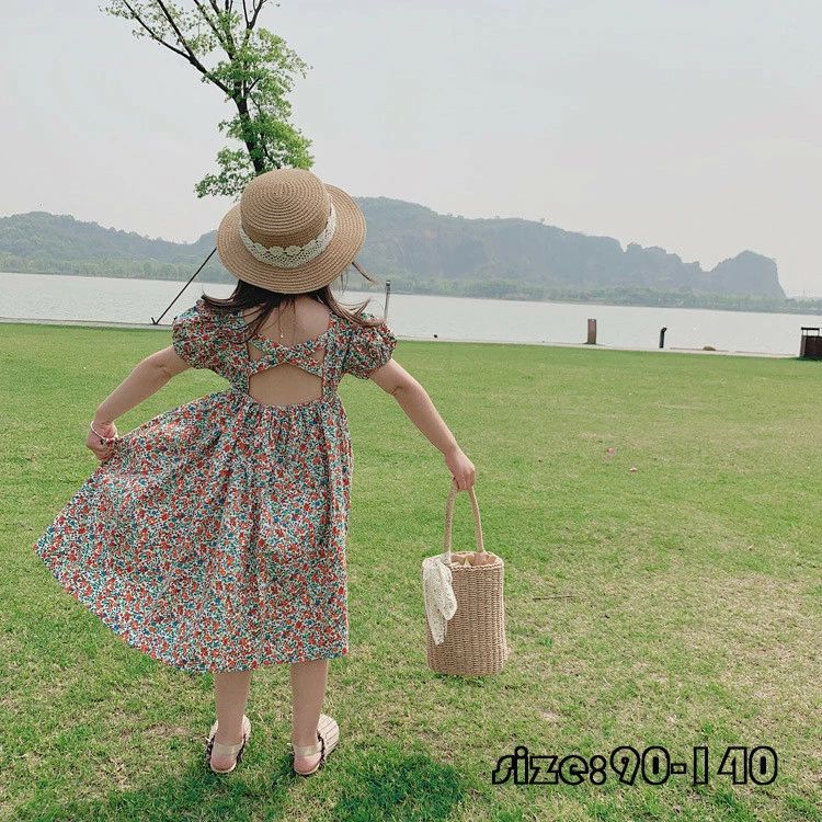 子供服 ロングワンピース 子供ドレス 花柄 小柄 半袖 女の子 リゾート おしゃれ 子ども服 夏 ビーチ カジュアル 女児 ベビー 可愛い ジュニア服 卒園式/入学式/パーティ ワンピース ベアバック プリント