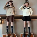 【限定価格→3,020円 7/29まで】子供服 女の子 セーター 長袖 ラペル セーター キッズ おしゃれ トップス ボトムス ガールズ セーター 花柄 姫系 セーター スカート 春着 秋着 冬着 通学着 防寒 暖かい コーデ 子ども服 子ども 女児 120 130 コーデュロイ スカート 可愛い
