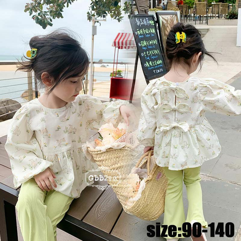 【新発売限定記念価格！】韓国子供服 シャツ キッズ 長袖 女の子 春秋 プリント こども 可愛い きれいめ ジュニア服 通学 単品売り 90 100 110 120 130 140cm リボン リゾート カジュアル