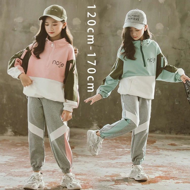 【新発売限定記念価格！】セットアップ　キッズ　ジャージ 女子 上下セット 長袖 子供服 セットアップ パーカ 長ズボン トレーナー スポーツウェア 運動着 可愛い おしゃれ 新品　2色　120cm 130cm 140cm 150cm　160cm　170cm 春秋 秋着 ジュニア 2点セット