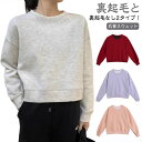 【限定価格→2,603円 7/29まで】綿混 トレーナー 丸首 レディース 裏起毛と裏起毛なし ショート丈トレーナー ワイドシルエット 長袖 ショート クルーネ...
