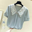 【限定価格→1,967円 7/29まで】ブラウス レディース 白シフォンブラウスVネック 春夏 パフスリーブブラウス 40代 半袖トップス おしゃれ上品 大人 通勤OL オシャレブラウス シャツ