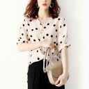 【限定価格→2,499円 7/29まで】ブラウス レディース きれいめ 40代 春夏 上品 シフォントップス 半袖 ドット柄 韓国風 トップス 大きいサイズ 大人 2色 vネックブラウス オシャレ シャツ