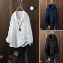 【最大P47倍~7/11まで】ブラウス シャツ トップス 長袖 オフィス 折り襟 コットンリネン 斜めボタン 綿麻混 大きいサイズ 無地 ゆったり 40代 黒 白 ブラウス レディース 春