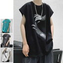 【最大P47倍~7/11まで】タンク メンズ タンクトップ カットソー インナー ノースリーブ クルーネック プリント ベスト