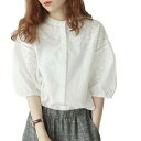 【最大P47倍~7/11まで】ブラウス シャツ レディース 春 5分袖 Tシャツ 刺繍 パフスリーブ おしゃれ 可愛い ゆったり トップス 春 透け感 花柄 ランドネック