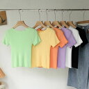 【最大P47倍~7/11まで】ニットソー カットソー Tシャツ リブ ニット プルオーバー 無地 シンプル フリル 伸縮性 丸首 ボートネック 送料無料 レディース 半袖 トップス セーター