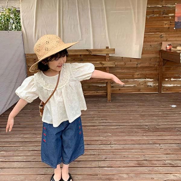 【3488円→実質3035円 8%COUPON+P5倍!11/15 23:59まで】キッズ ブラウス 子供服 女の子 春 夏 シャツ 半..