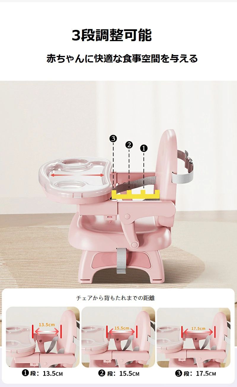ベビーチェア 多機能キッズチェア 折りたたみ ベビーダイニングチェア 高さ調節可能 子供用チェア 離乳食補助 滑り止め 6ヶ月~5歳 軽くて収納しやすい ハイチェア 3in1 多機能