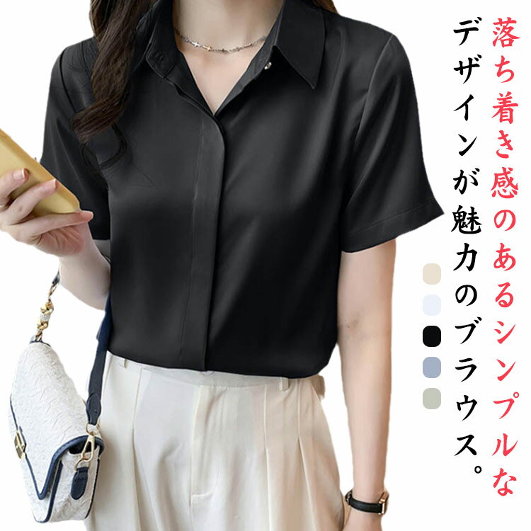 楽天まいにちもの【クーポン最大1000円OFF!】ブラウス レディース 半袖 シャツ ワイシャツ 事務服 大人女子 トップス 前開き 透けない レギュラーカラー フェミニン 就活 オフィス カジュアル フォーマル 入学式 卒業式 キレイめ お洒落 Yシャツ