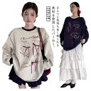 【新発売限定記念価格!】春服 トレーナー リボン 長袖Tシャツ レディース レディース 猫 秋 大きいサイズ 部屋着 スウェット カジュアル 大人 カットソー ...