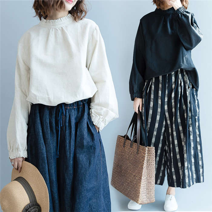 【2380円→実質1952円 8%OFFクーポン+P10倍!11/19 23:59まで】ブラウス レディース 長袖シャツ トップス オフィス 無地 長袖 春 秋 ゆったり 大きいサイズ シャツブラウス 可愛い 通勤 通学 やわらかい シンプル 上品 30代 40代 50代 ブラウス 立ち襟